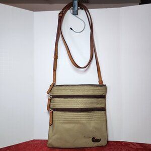 Dooney And Bourke Tan Green Canvas Crossbody Bag